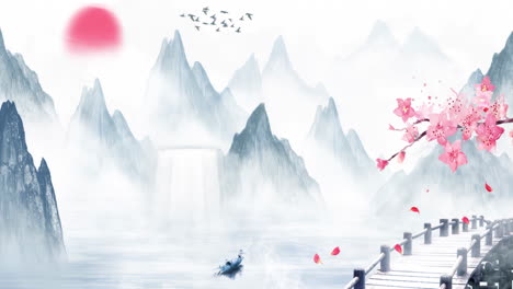 中国风山水水墨画